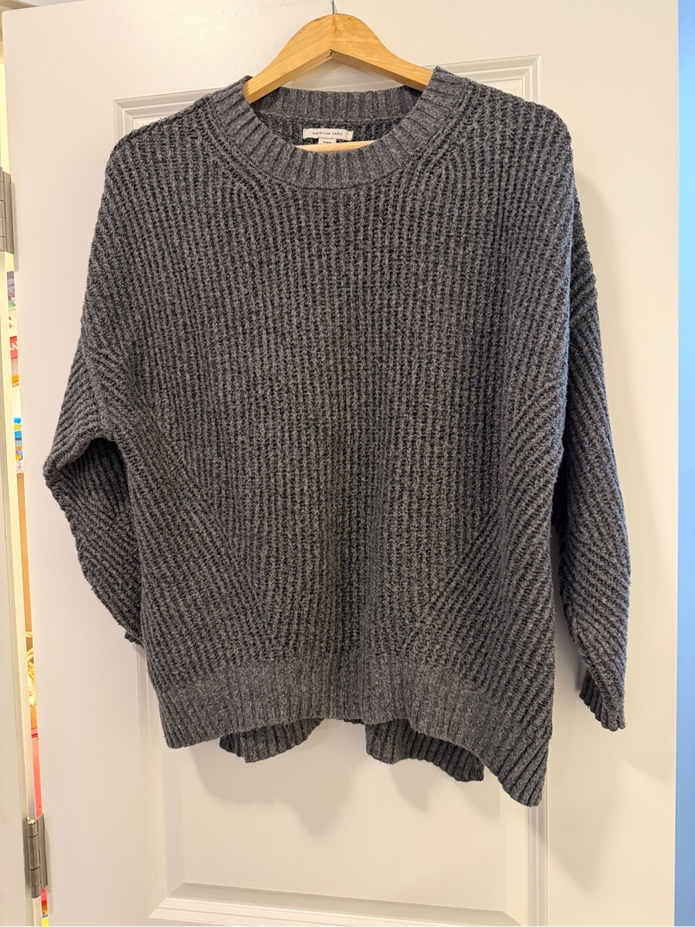 American Eagle Outfitters Dark Gray Ribbed Crewneck Sweater
